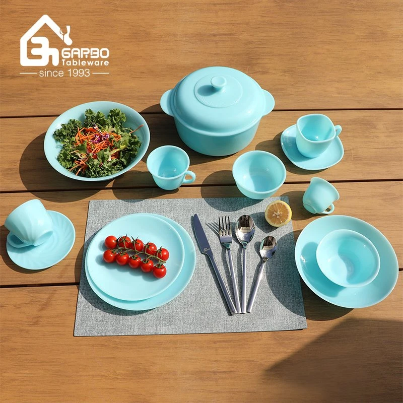 Blue Solid Color Glass Plate Opal Glass Dinne Dish
