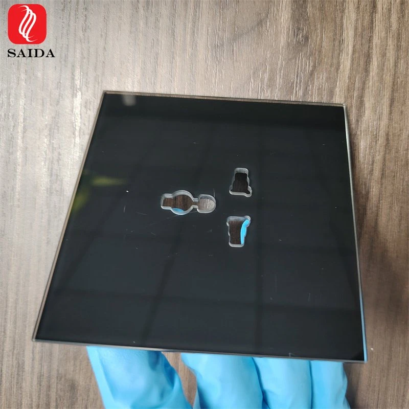 Customized Black Color Flat Polish Edge 3 Holes Socket Panel Tempered Glass