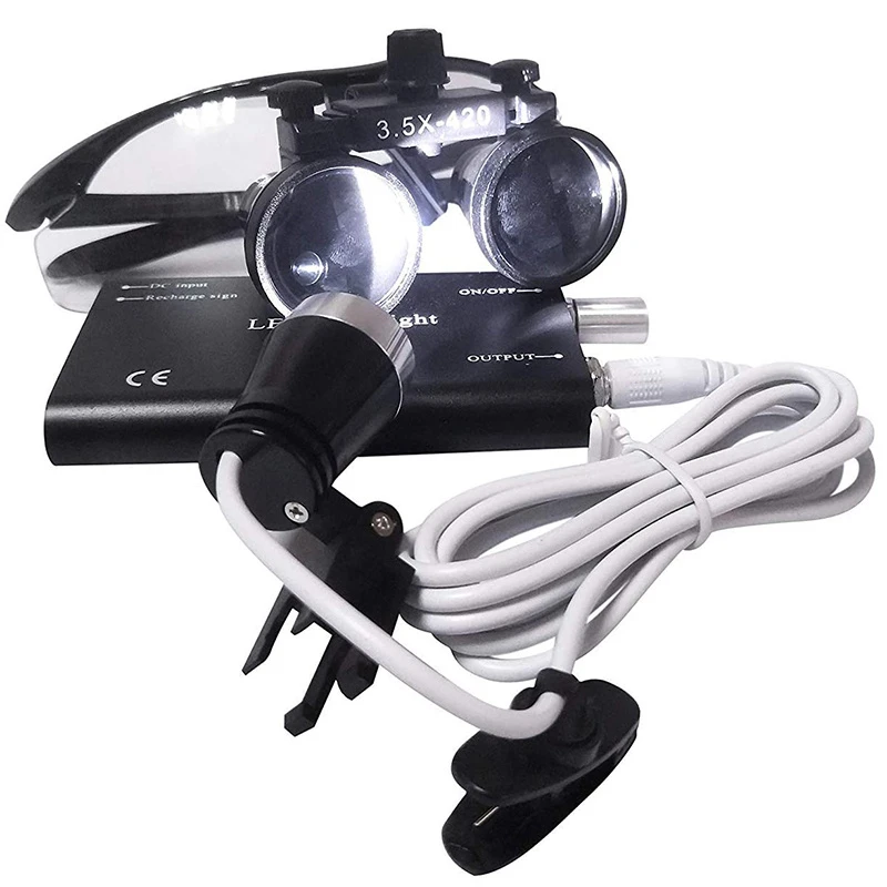 Global-Dental Portable 3.5X420 mm Surgical Binoculars Optical Glass with Headlight