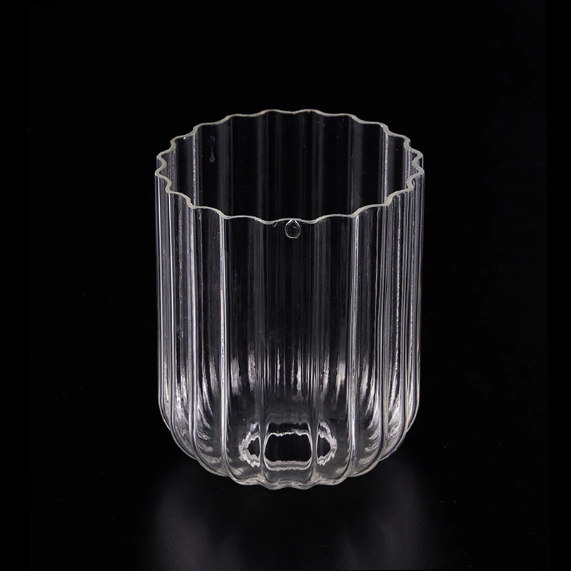 Mouth Blown Clear Ribbed Fluted Cylinder Wall Sconce Glass Cover