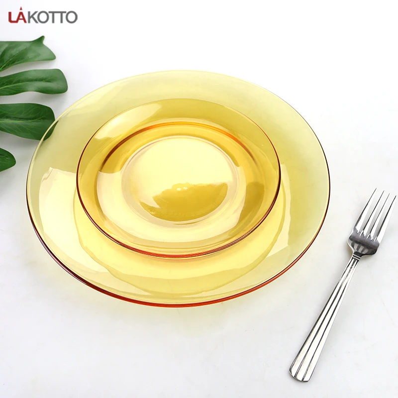 New Style Glass Plate Dinnerware Heat Resistant Amber Clear High Borosilicate Glass Dinnerware