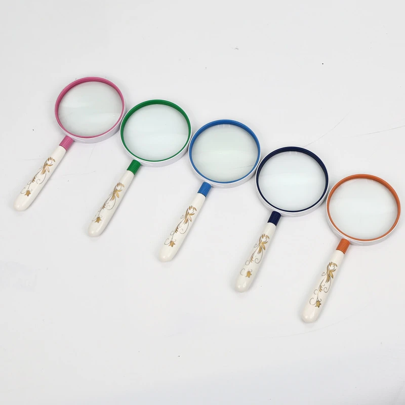 Optical Glass Magnifying Glass Ceramic Porcelain Style Magnifier 5X Handheld Reading Magnifier Handle Glass Lens for Elderly Newspaper, Reading