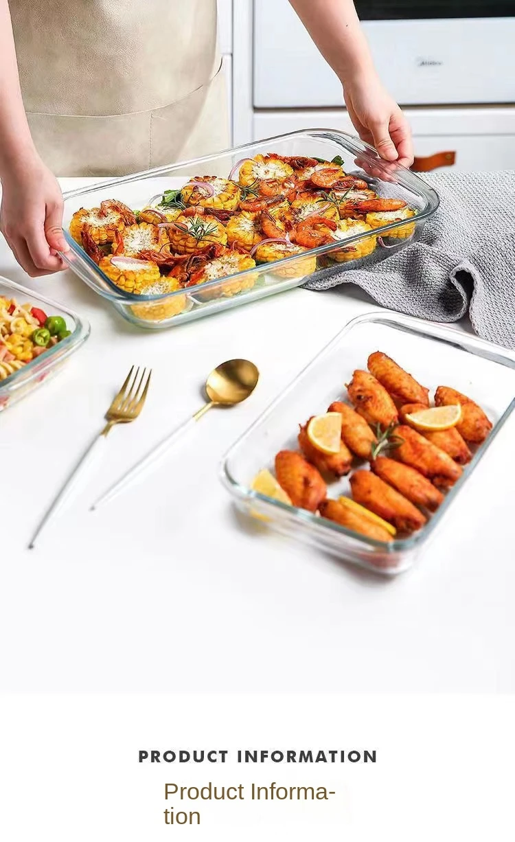 Wholesale High Quality Oven Microwave Usable Rectangular Heat-Resistant Glass Bakeware Dinner Plates